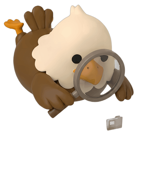 The SettleKit eagle inspecting a near-empty credit file with a magnifying glass, representing a thin credit file