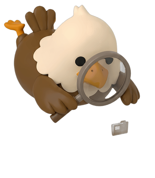 The SettleKit eagle inspecting a near-empty credit file with a magnifying glass, representing a thin credit file